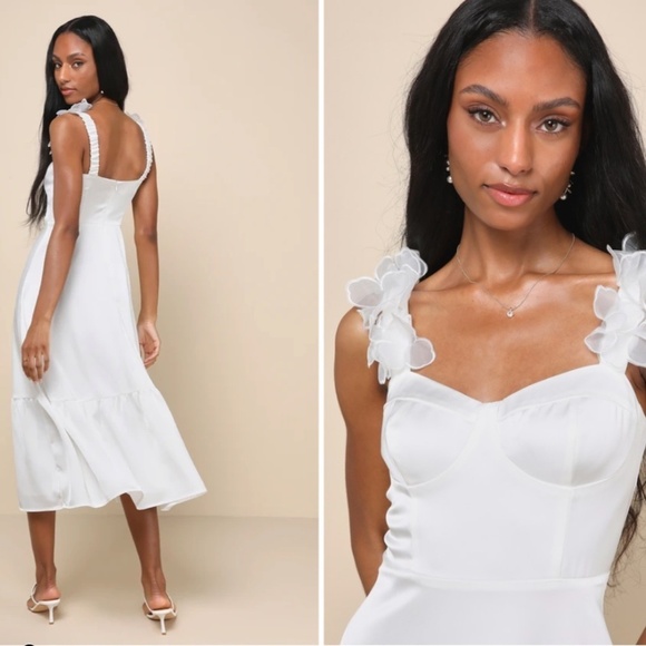 LULU's Bridal Shower Reception Sexy Bustier Floral Midi Dress NWOT - Picture 3 of 4